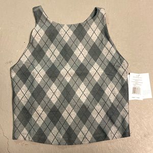 NWT Beyond Yoga Refocus Crop Tank Grey Argyle Small